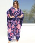Yara Dress – Navy with Pink Floral Art