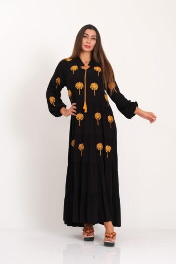 Palm Breeze Dress – Black with brown Palms