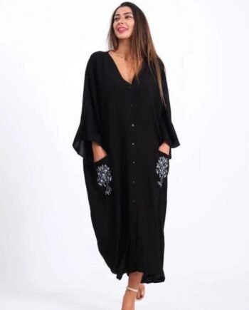 Shajarat Dress – Black with Blue Tree Embroidery